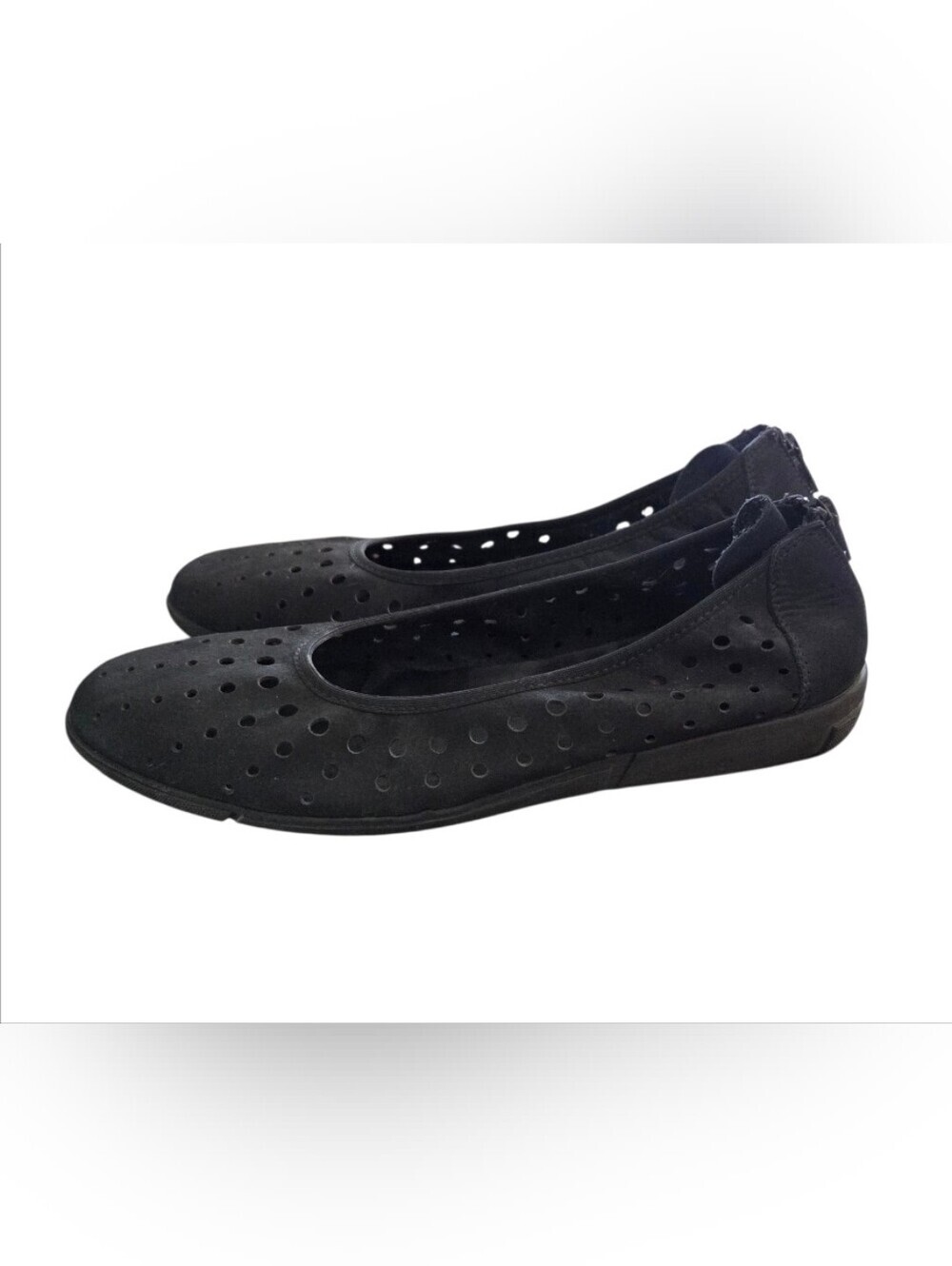 Sesto Meucci Italian Rear Zip Perforated Black Leather Ballet Flats Size 8.5